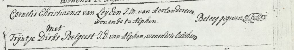 trijntje_Dirks_Poelgeest_huwt_Cornelis_Christiaensz_van_leijden_8feb1735.JPG